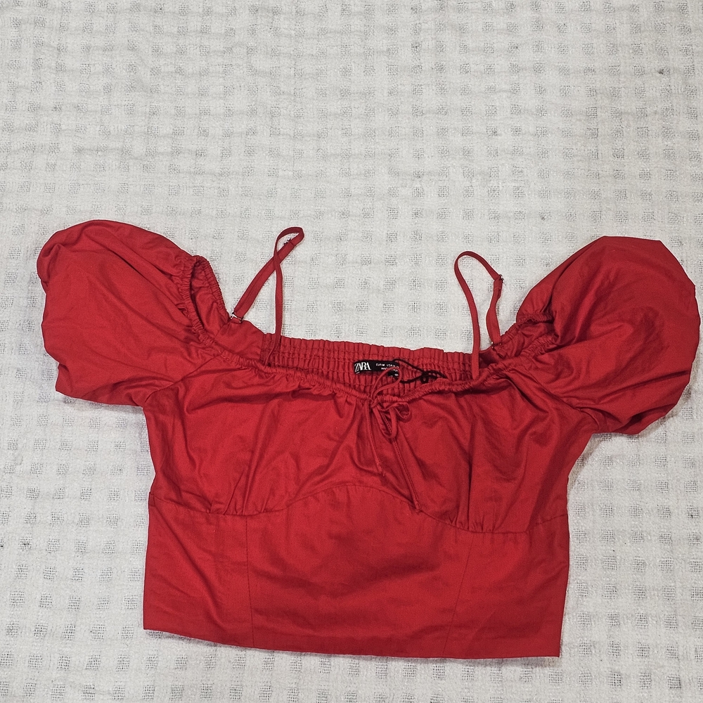 Zara Red Puff Sleeve Tank Top